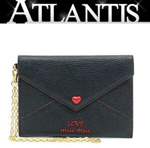 Miu Miu Love Letter Wristlet Chain Wallet Black